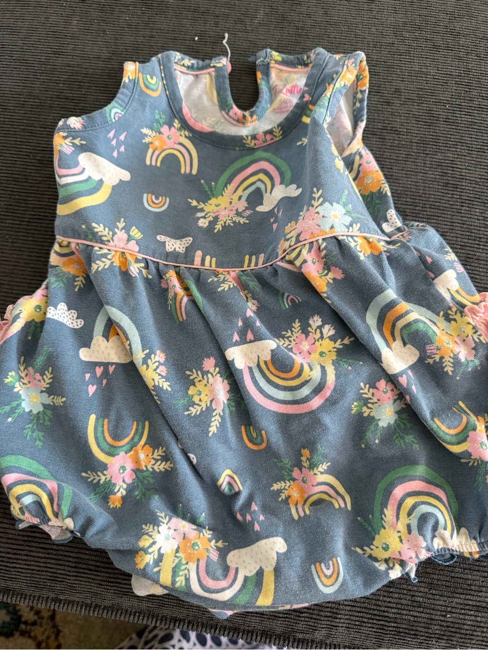 Ruffle Butts Blue Rainbow Floral Bubble Romper